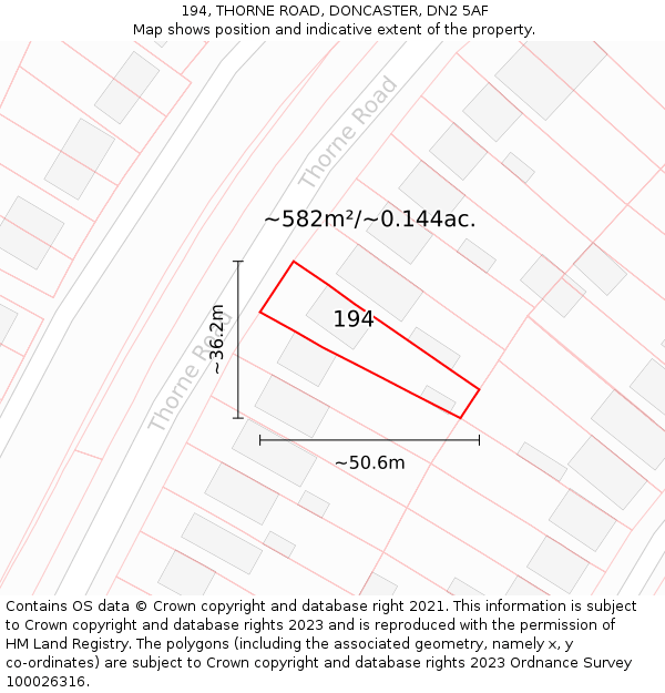 194, THORNE ROAD, DONCASTER, DN2 5AF: Plot and title map