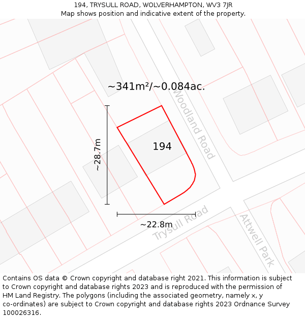 194, TRYSULL ROAD, WOLVERHAMPTON, WV3 7JR: Plot and title map