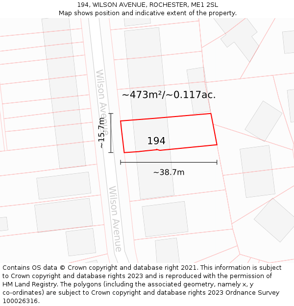 194, WILSON AVENUE, ROCHESTER, ME1 2SL: Plot and title map