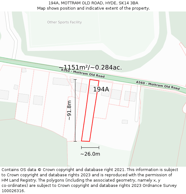 194A, MOTTRAM OLD ROAD, HYDE, SK14 3BA: Plot and title map
