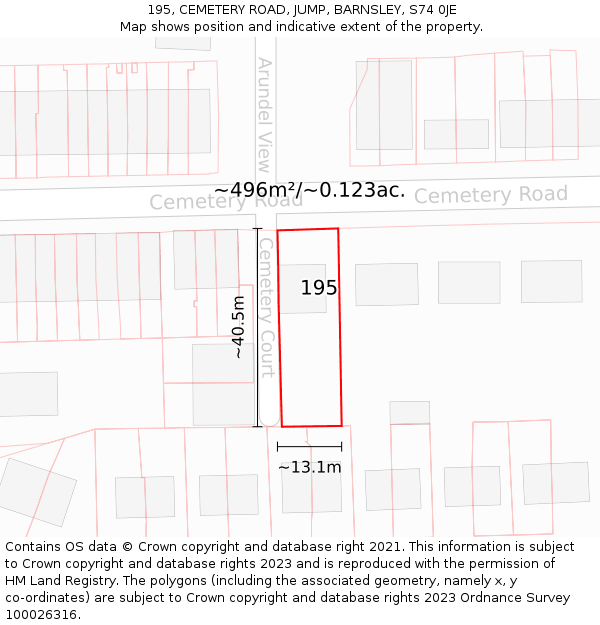 195, CEMETERY ROAD, JUMP, BARNSLEY, S74 0JE: Plot and title map