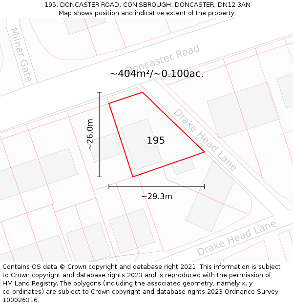 195, DONCASTER ROAD, CONISBROUGH, DONCASTER, DN12 3AN: Plot and title map