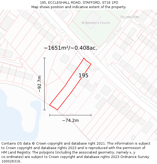 195, ECCLESHALL ROAD, STAFFORD, ST16 1PD: Plot and title map