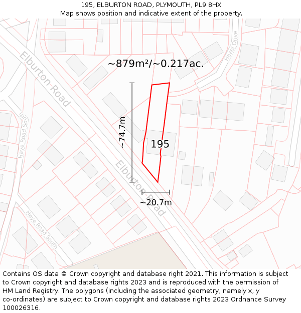 195, ELBURTON ROAD, PLYMOUTH, PL9 8HX: Plot and title map