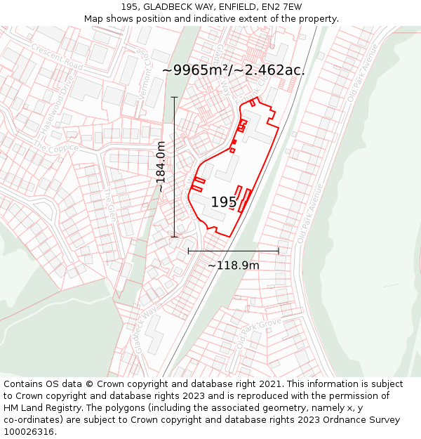 195, GLADBECK WAY, ENFIELD, EN2 7EW: Plot and title map
