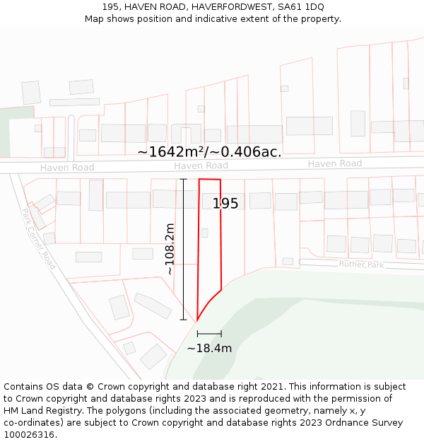 195, HAVEN ROAD, HAVERFORDWEST, SA61 1DQ: Plot and title map