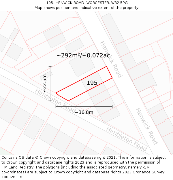 195, HENWICK ROAD, WORCESTER, WR2 5PG: Plot and title map