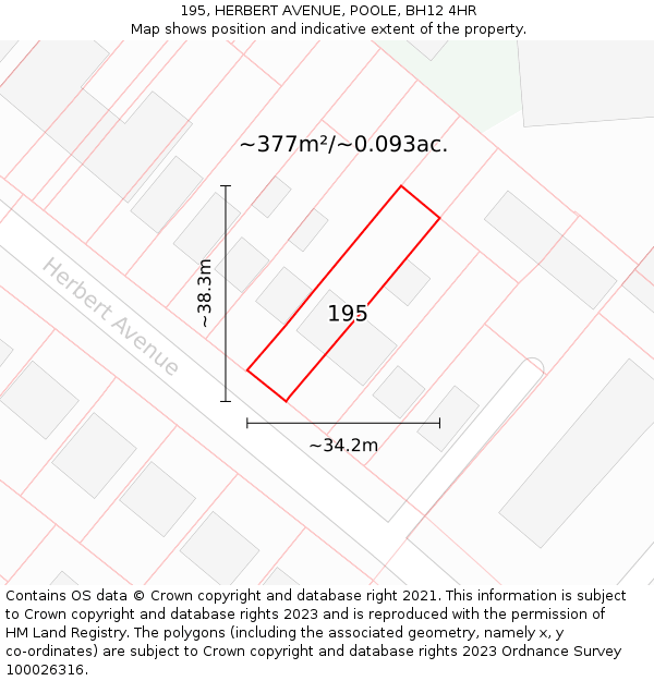 195, HERBERT AVENUE, POOLE, BH12 4HR: Plot and title map