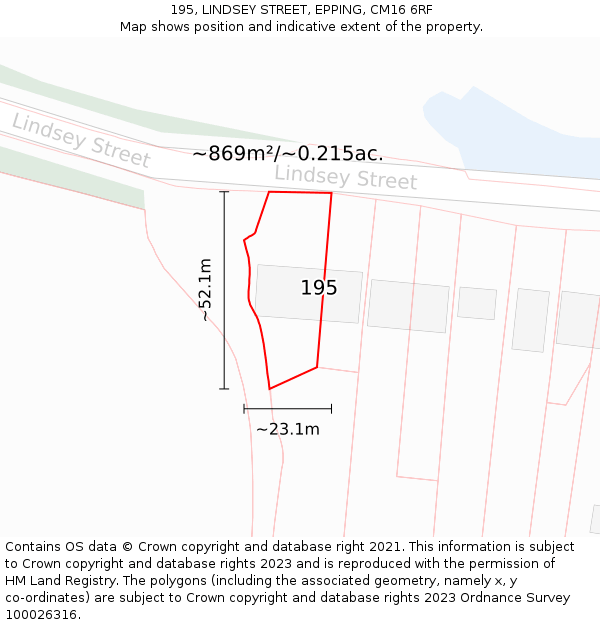 195, LINDSEY STREET, EPPING, CM16 6RF: Plot and title map