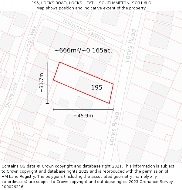 195, LOCKS ROAD, LOCKS HEATH, SOUTHAMPTON, SO31 6LD: Plot and title map