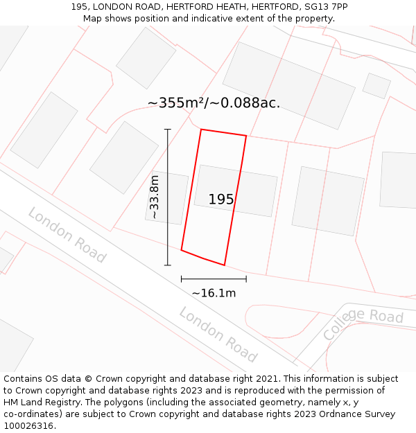 195, LONDON ROAD, HERTFORD HEATH, HERTFORD, SG13 7PP: Plot and title map