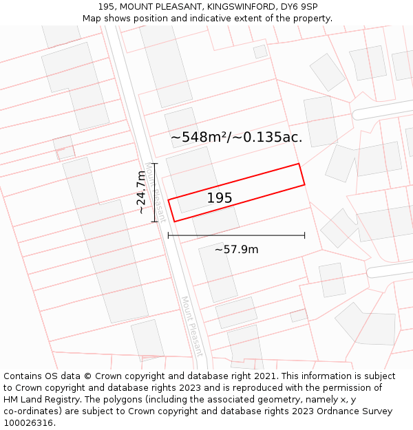 195, MOUNT PLEASANT, KINGSWINFORD, DY6 9SP: Plot and title map