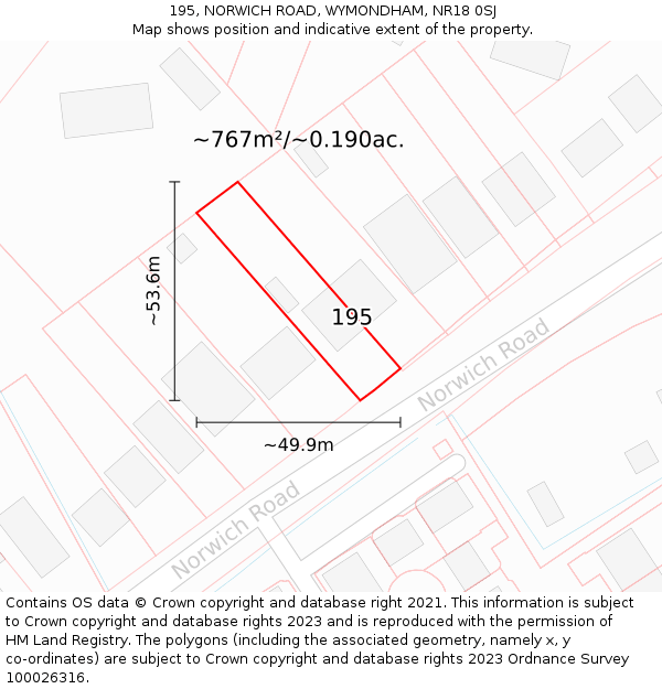 195, NORWICH ROAD, WYMONDHAM, NR18 0SJ: Plot and title map