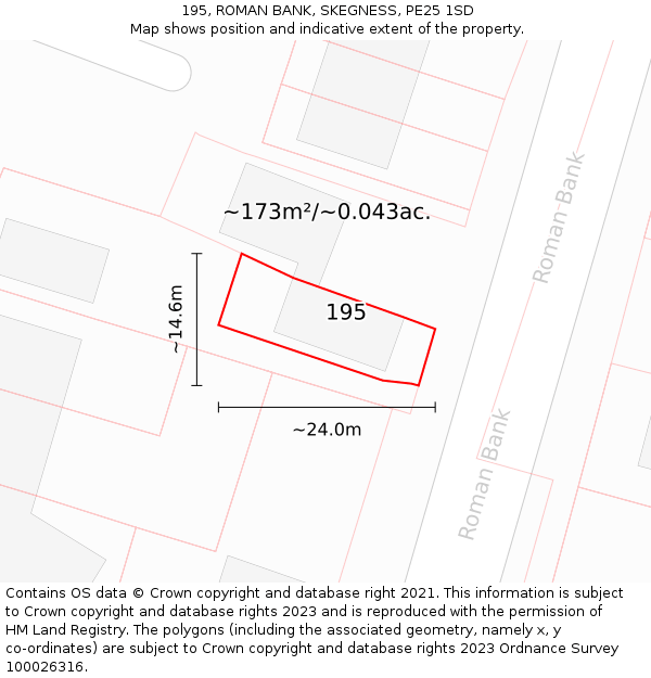 195, ROMAN BANK, SKEGNESS, PE25 1SD: Plot and title map