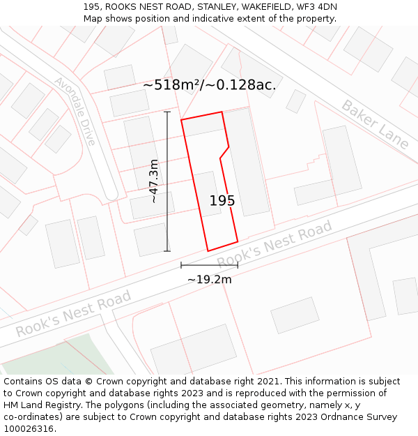 195, ROOKS NEST ROAD, STANLEY, WAKEFIELD, WF3 4DN: Plot and title map
