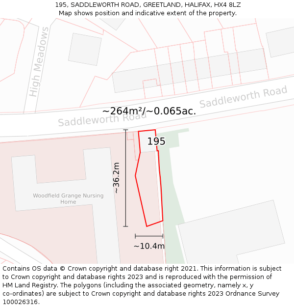 195, SADDLEWORTH ROAD, GREETLAND, HALIFAX, HX4 8LZ: Plot and title map
