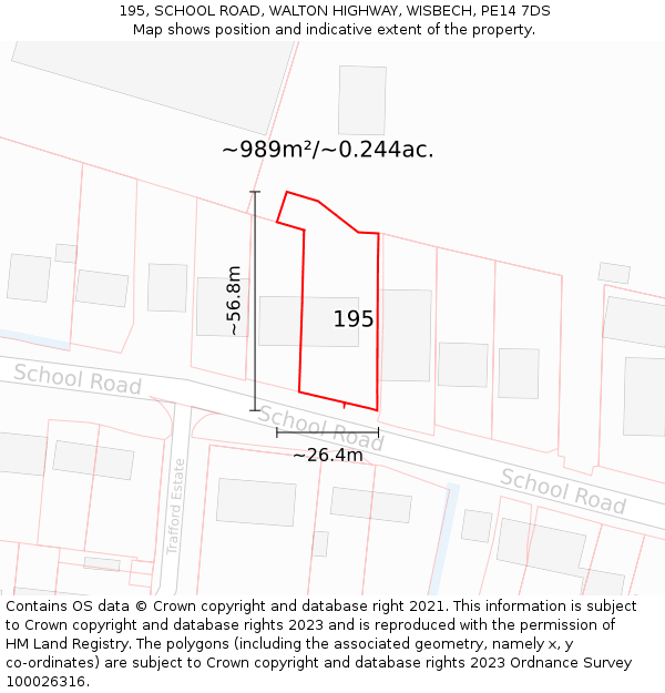 195, SCHOOL ROAD, WALTON HIGHWAY, WISBECH, PE14 7DS: Plot and title map
