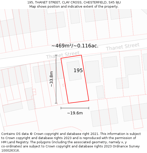 195, THANET STREET, CLAY CROSS, CHESTERFIELD, S45 9JU: Plot and title map