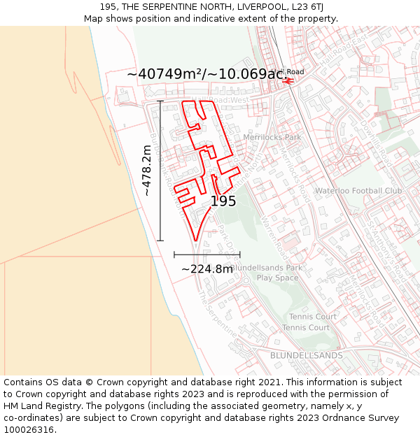 195, THE SERPENTINE NORTH, LIVERPOOL, L23 6TJ: Plot and title map