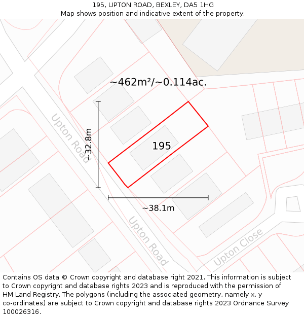 195, UPTON ROAD, BEXLEY, DA5 1HG: Plot and title map