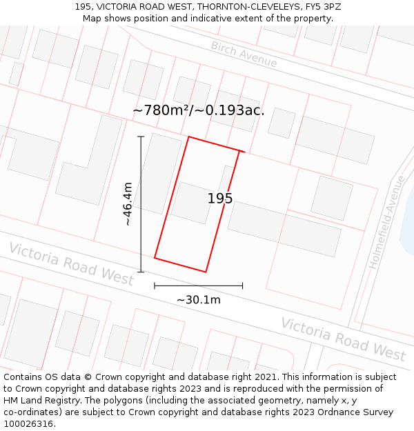 195, VICTORIA ROAD WEST, THORNTON-CLEVELEYS, FY5 3PZ: Plot and title map