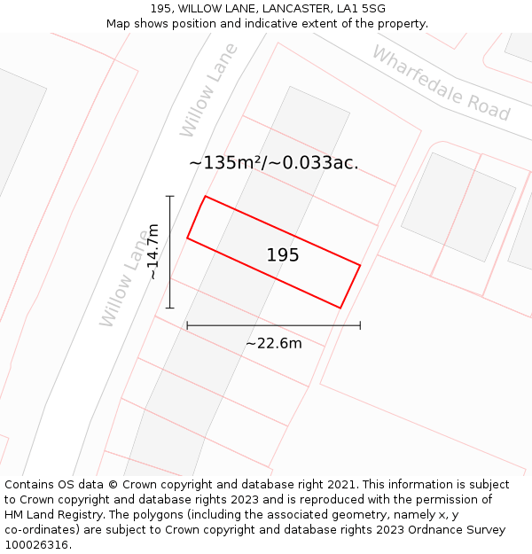 195, WILLOW LANE, LANCASTER, LA1 5SG: Plot and title map