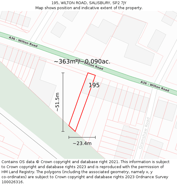 195, WILTON ROAD, SALISBURY, SP2 7JY: Plot and title map
