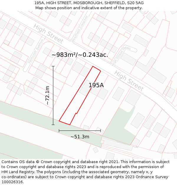 195A, HIGH STREET, MOSBOROUGH, SHEFFIELD, S20 5AG: Plot and title map