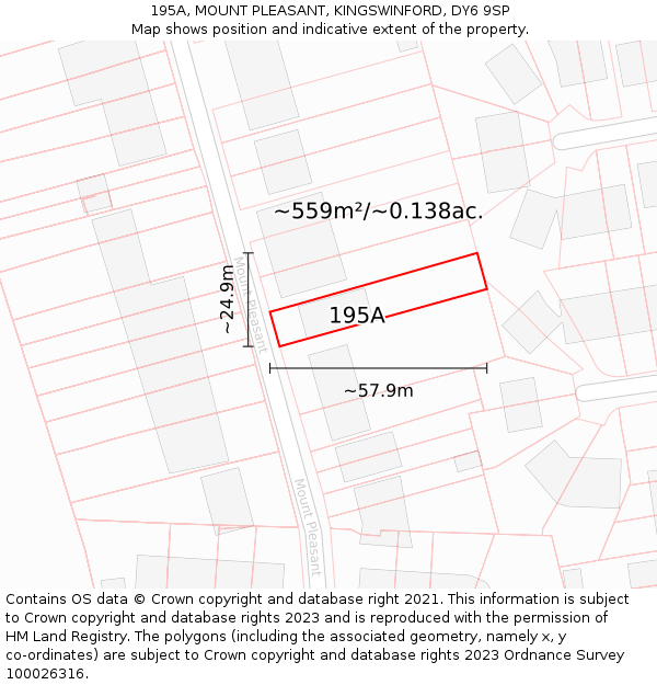 195A, MOUNT PLEASANT, KINGSWINFORD, DY6 9SP: Plot and title map