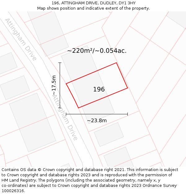 196, ATTINGHAM DRIVE, DUDLEY, DY1 3HY: Plot and title map