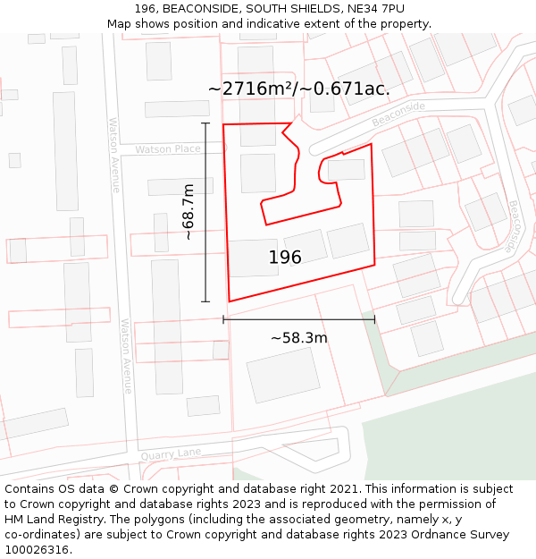 196, BEACONSIDE, SOUTH SHIELDS, NE34 7PU: Plot and title map
