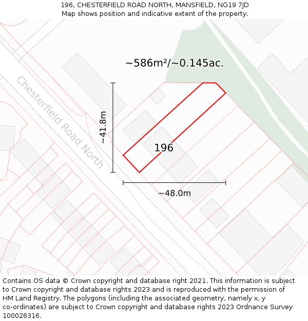 196, CHESTERFIELD ROAD NORTH, MANSFIELD, NG19 7JD: Plot and title map