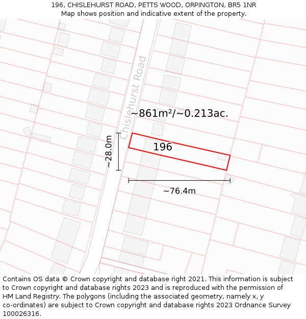 196, CHISLEHURST ROAD, PETTS WOOD, ORPINGTON, BR5 1NR: Plot and title map