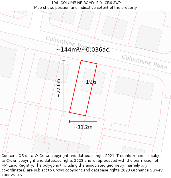 196, COLUMBINE ROAD, ELY, CB6 3WP: Plot and title map