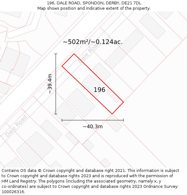 196, DALE ROAD, SPONDON, DERBY, DE21 7DL: Plot and title map