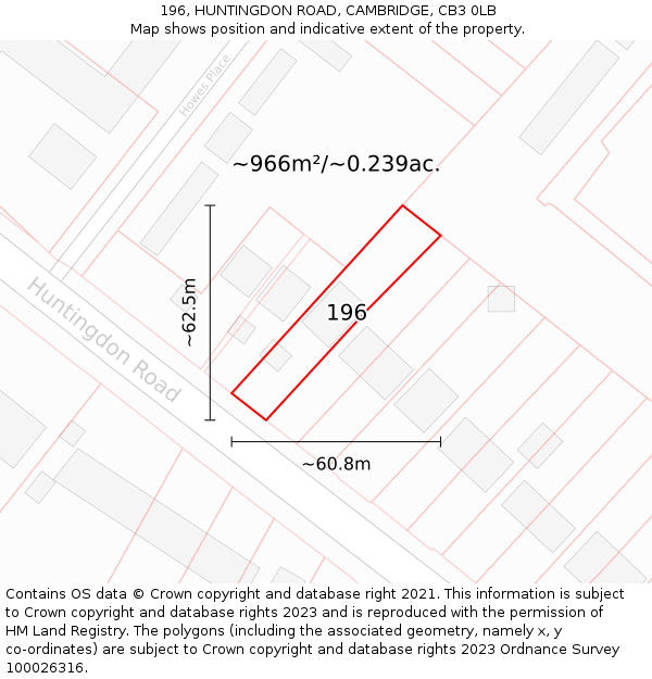 196, HUNTINGDON ROAD, CAMBRIDGE, CB3 0LB: Plot and title map