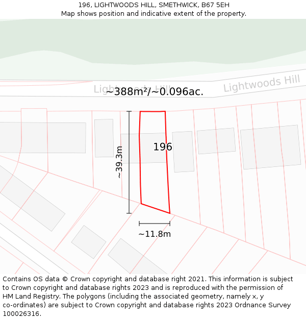 196, LIGHTWOODS HILL, SMETHWICK, B67 5EH: Plot and title map