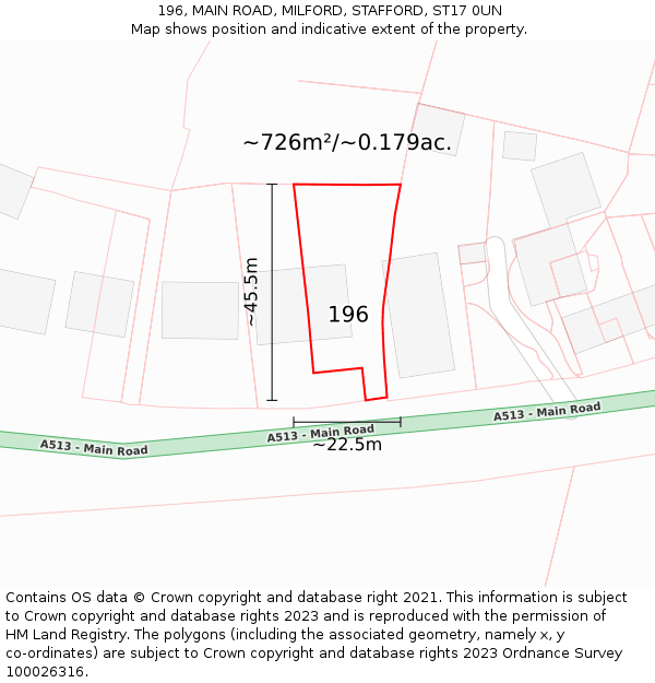 196, MAIN ROAD, MILFORD, STAFFORD, ST17 0UN: Plot and title map