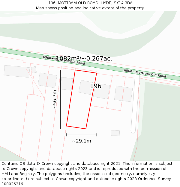 196, MOTTRAM OLD ROAD, HYDE, SK14 3BA: Plot and title map