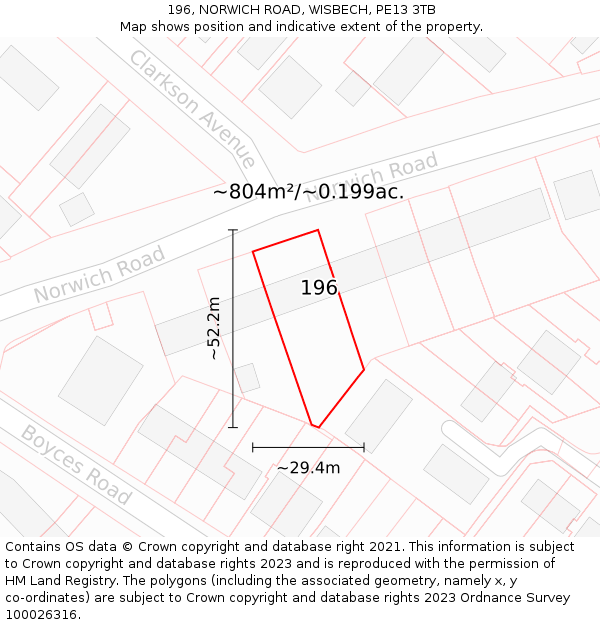 196, NORWICH ROAD, WISBECH, PE13 3TB: Plot and title map