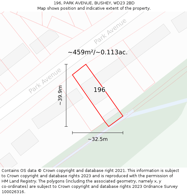 196, PARK AVENUE, BUSHEY, WD23 2BD: Plot and title map