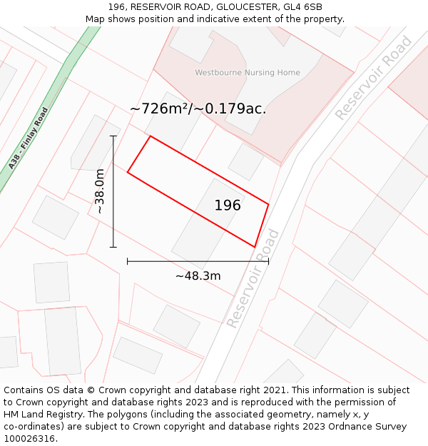 196, RESERVOIR ROAD, GLOUCESTER, GL4 6SB: Plot and title map