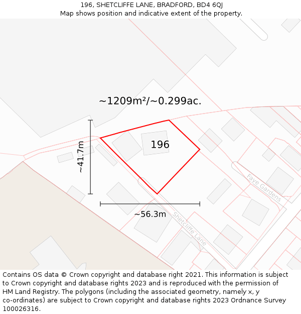 196, SHETCLIFFE LANE, BRADFORD, BD4 6QJ: Plot and title map