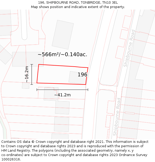 196, SHIPBOURNE ROAD, TONBRIDGE, TN10 3EL: Plot and title map