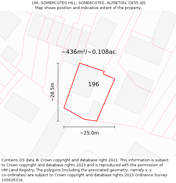 196, SOMERCOTES HILL, SOMERCOTES, ALFRETON, DE55 4JS: Plot and title map