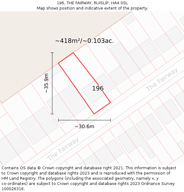 196, THE FAIRWAY, RUISLIP, HA4 0SL: Plot and title map