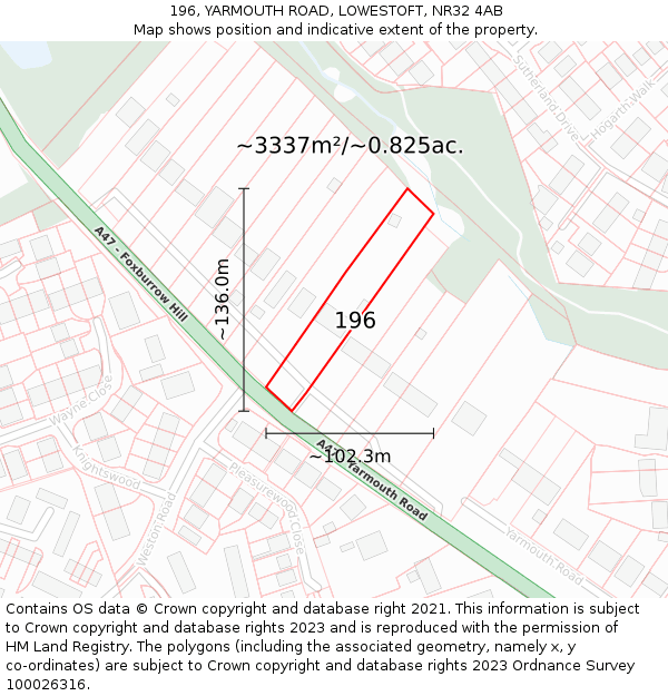 196, YARMOUTH ROAD, LOWESTOFT, NR32 4AB: Plot and title map