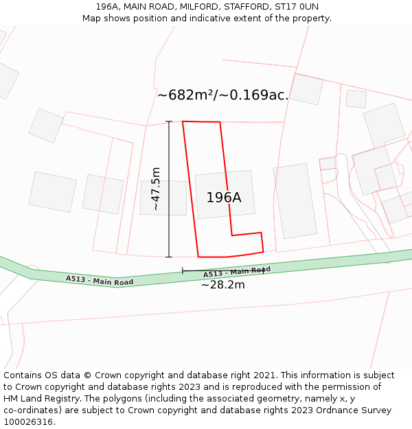 196A, MAIN ROAD, MILFORD, STAFFORD, ST17 0UN: Plot and title map