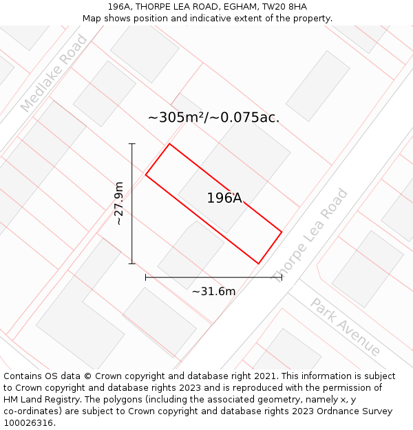 196A, THORPE LEA ROAD, EGHAM, TW20 8HA: Plot and title map