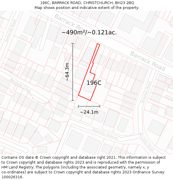 196C, BARRACK ROAD, CHRISTCHURCH, BH23 2BQ: Plot and title map